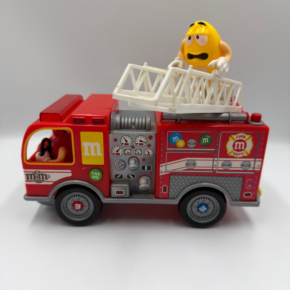 M&M's Fire Truck Candy Dispenser Toy Red & Yellow Characters 2011 Mars Inc.